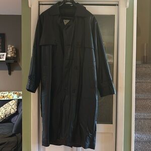 Designer Wilda Black Leather  Double Breasted Belted Trench Coat  Mens Size XL